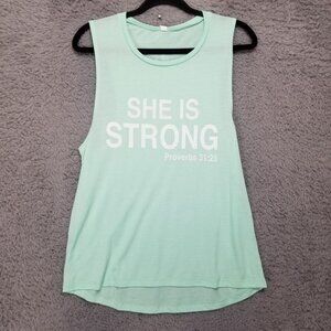 Bella Shirt Womens XL Green Sleeveless She Is Strong Proverbs 31:25 Tank Top